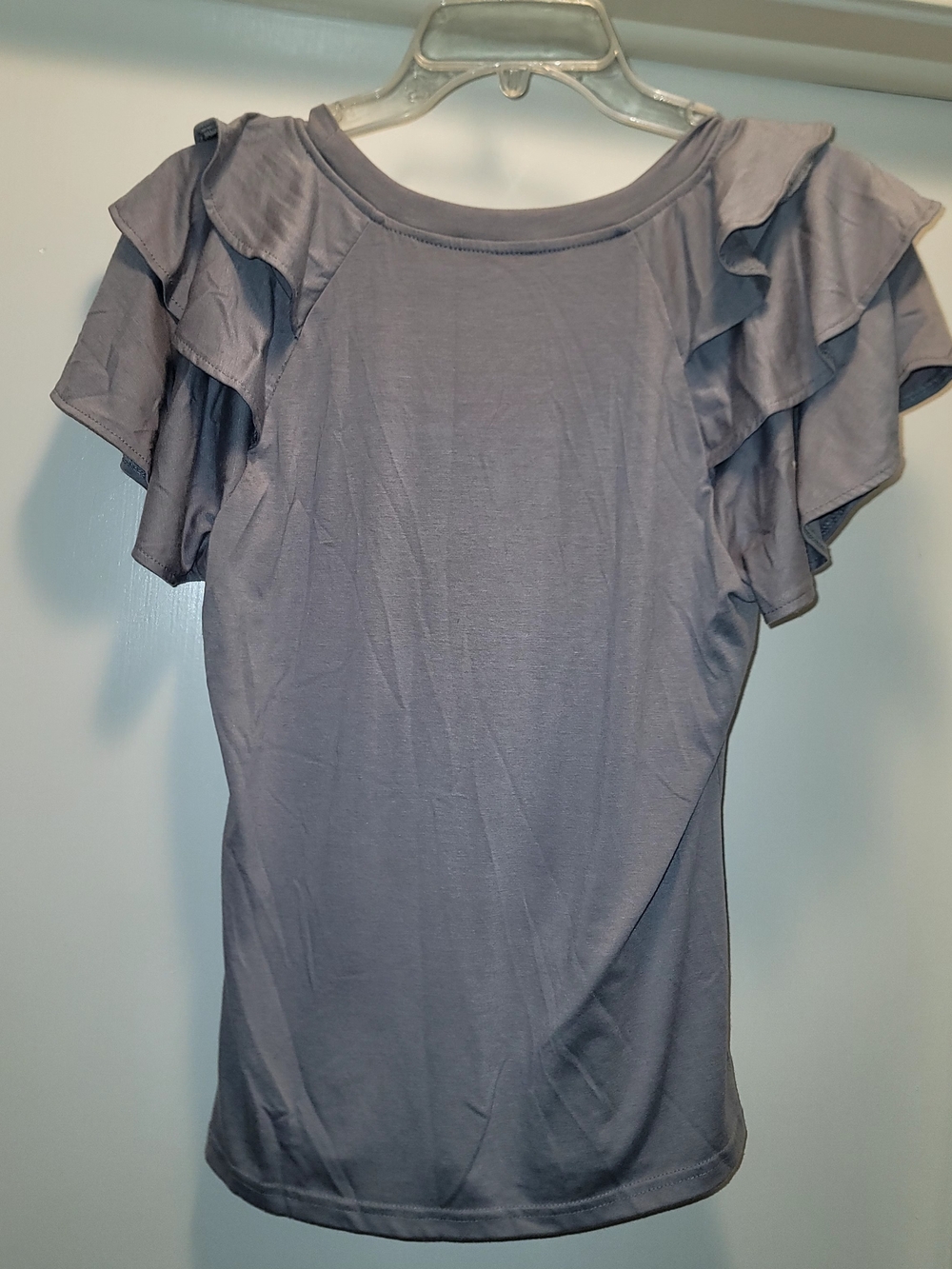 Women's Slate Gray Ruffle Sleeve Top